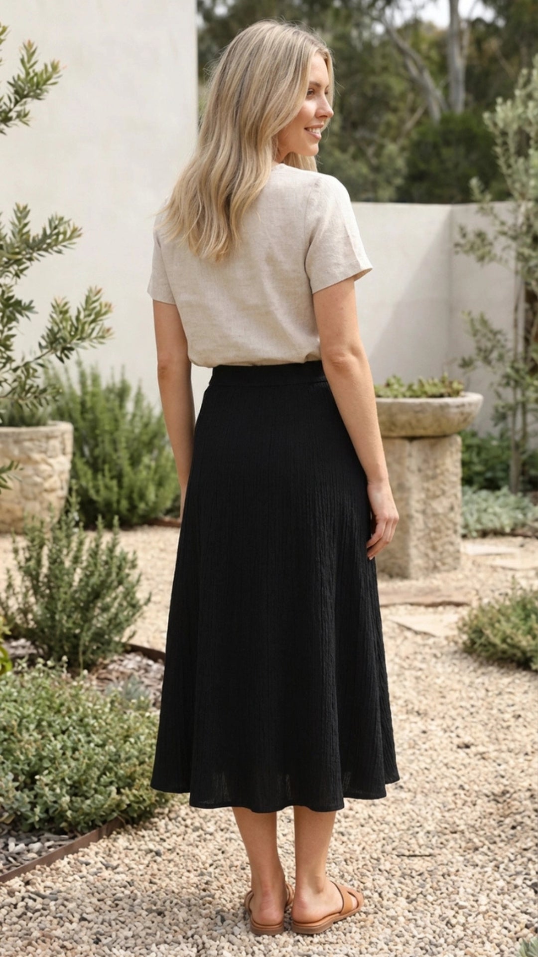 Women's Midi Knit Skirt A Line Elastic Waist