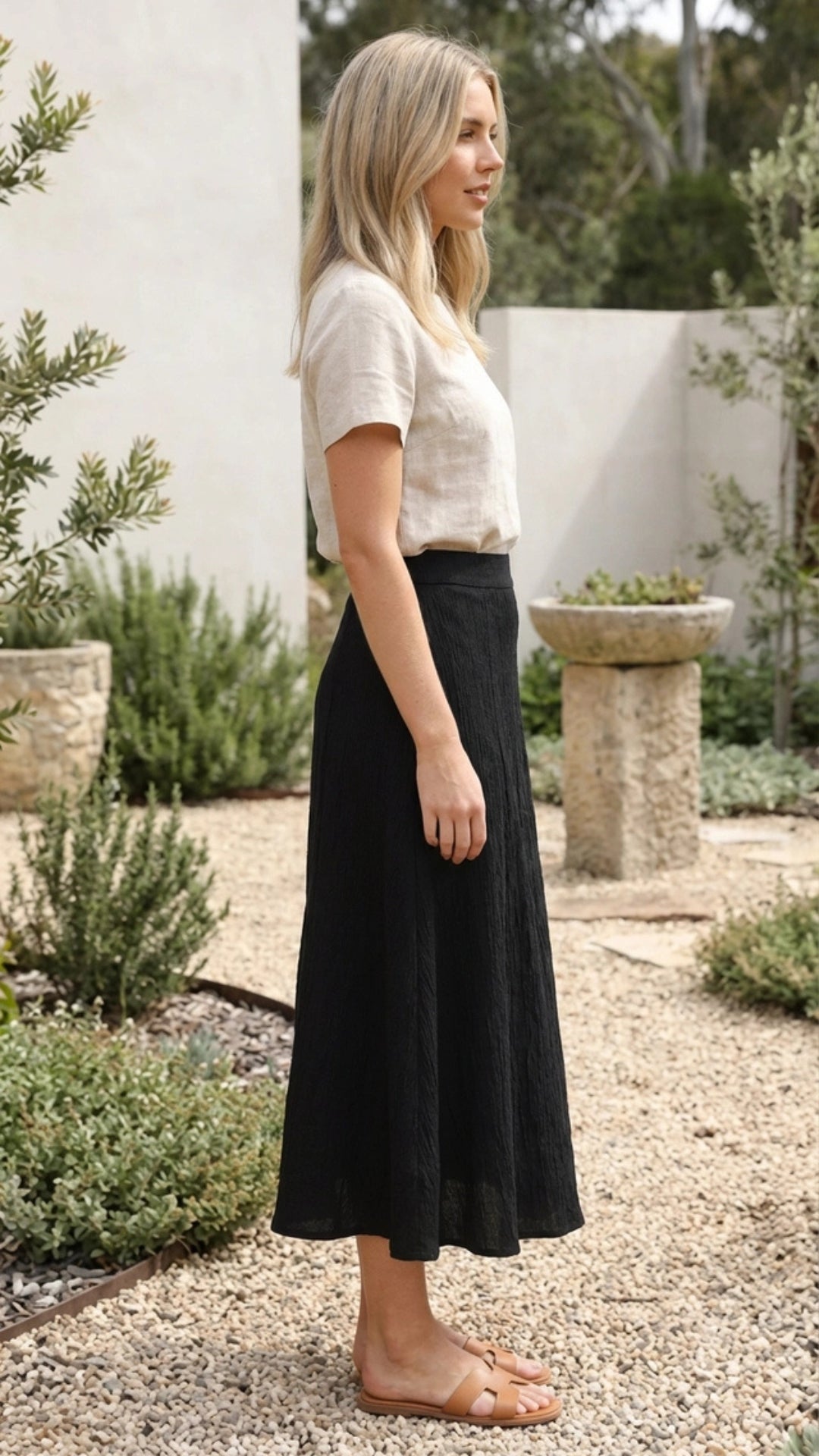 Women's Midi Knit Skirt A Line Elastic Waist