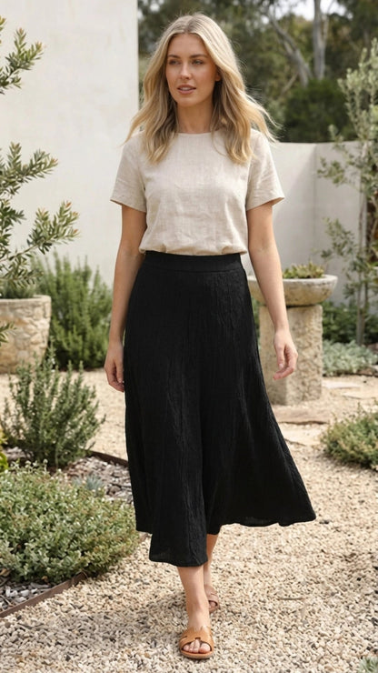 Women's Midi Knit Skirt A Line Elastic Waist