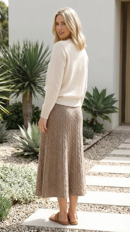 Women's Midi Knit Skirt A Line Elastic Waist