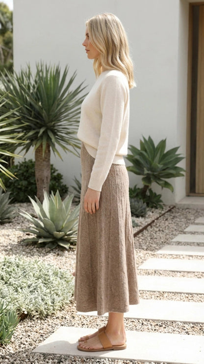Women's Midi Knit Skirt A Line Elastic Waist