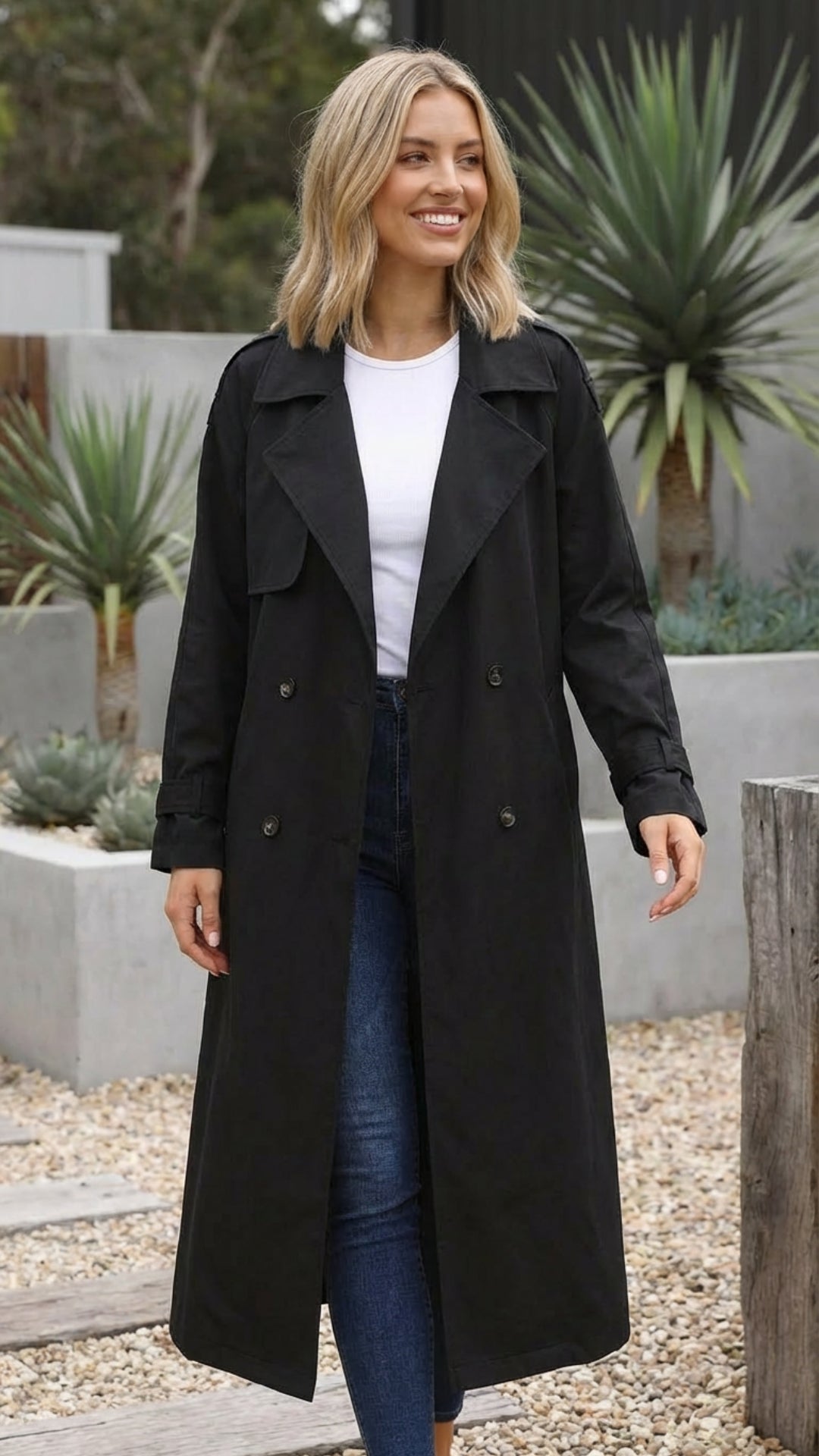 Women’s Double-Breasted Long Trench Coat