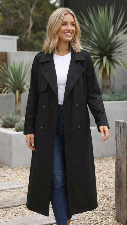 Women’s Double-Breasted Long Trench Coat