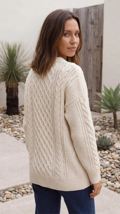 Women's Cable Knit Crew Neck Sweater Pullover