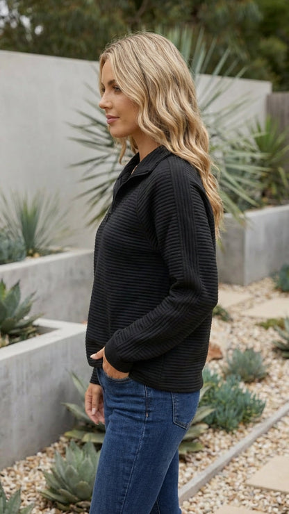 Women's Ribbed Quarter Zip Knit Sweater Pullover