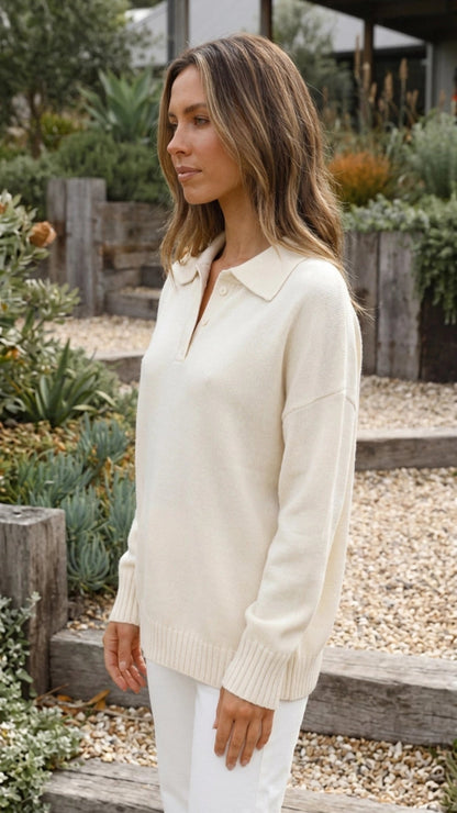 Women’s Soft Collared Polo Knit Sweater Top