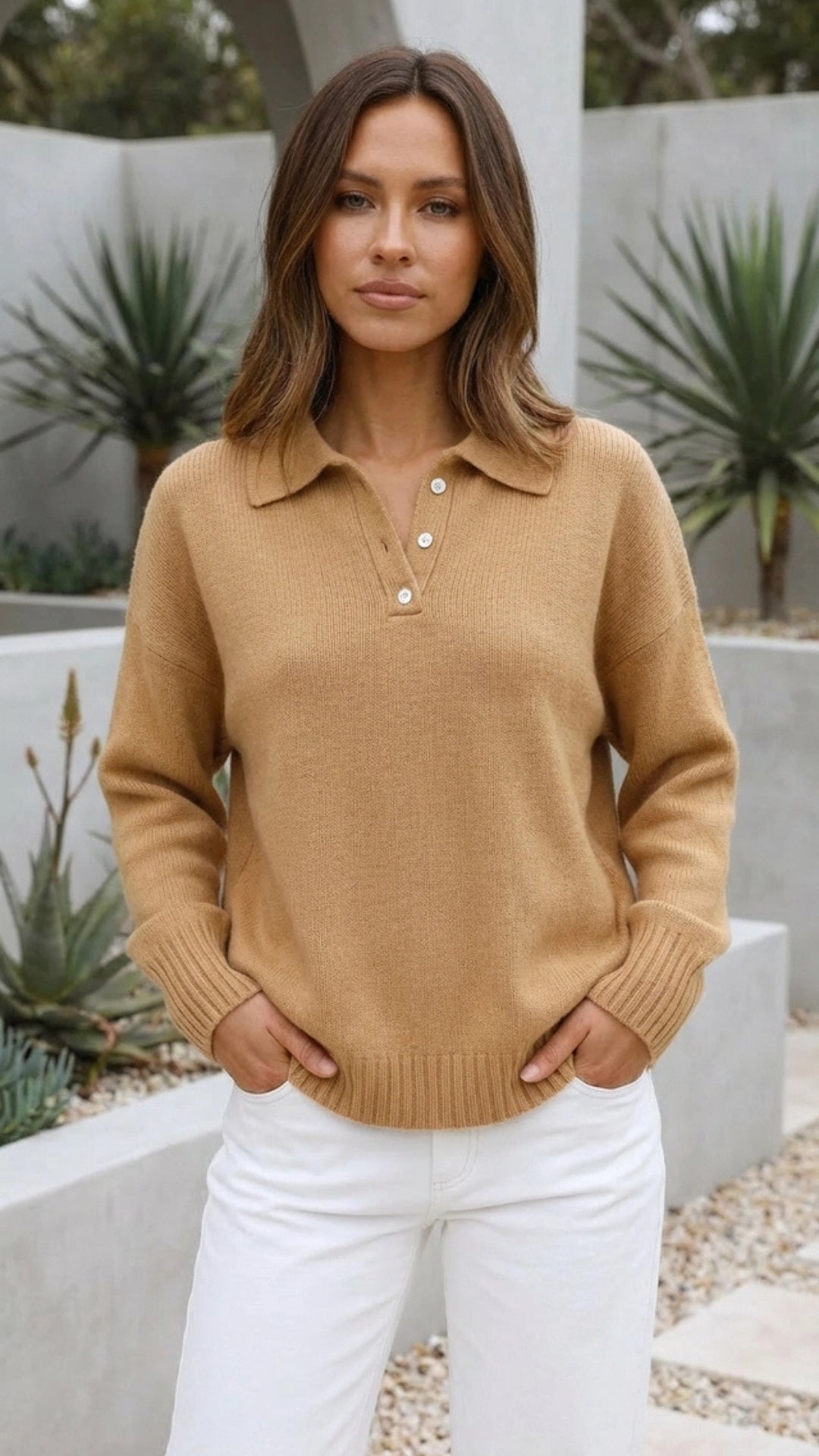 Women’s Soft Collared Polo Knit Sweater Top