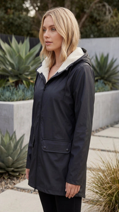 Women’s Windbreaker Jacket with Zip Up Hood and Fleece Lining