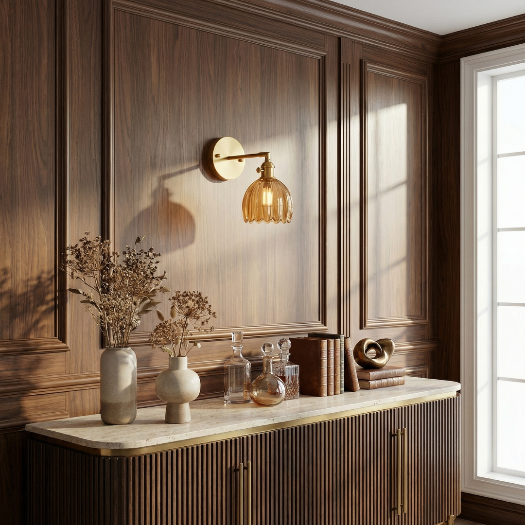 Lumen Collection | Wall Lamp with Tulip Glass Shade & Adjustable Head | Elegant Wall Light for Cozy Ambiance 1