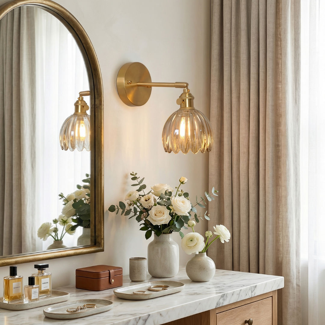 Lumen Collection | Wall Lamp with Tulip Glass Shade & Adjustable Head | Elegant Wall Light for Cozy Ambiance 6