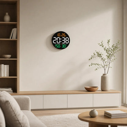 Lumiclock - Round LED Digital Wall Clock With Remote- Time At A Glance