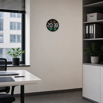 Lumiclock - Round LED Digital Wall Clock With Remote- Time At A Glance