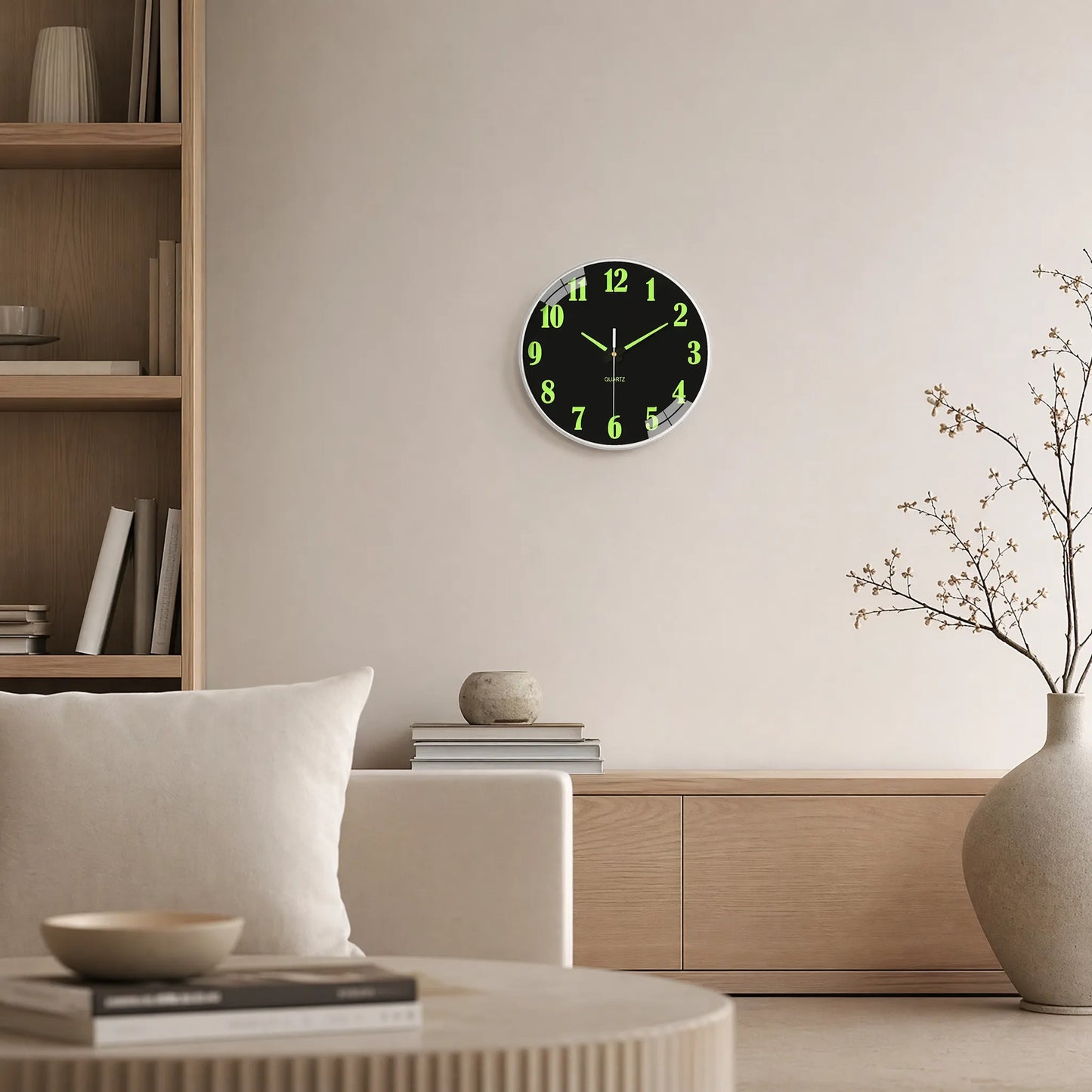 Lumiqlo - Round Luminous Quartz Wall Clock- Tells Time At Night