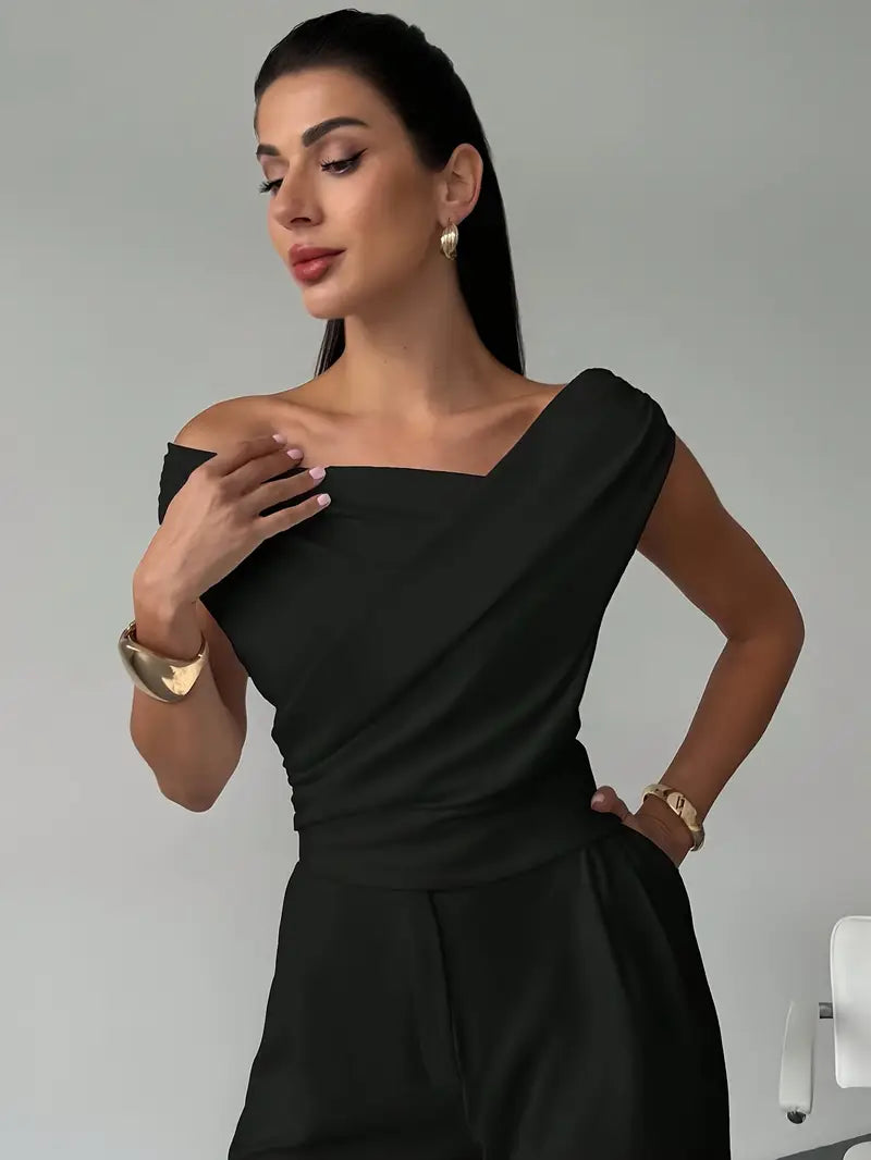 Luna – Elegantes Damen Top Mit Drapierter Schulter
