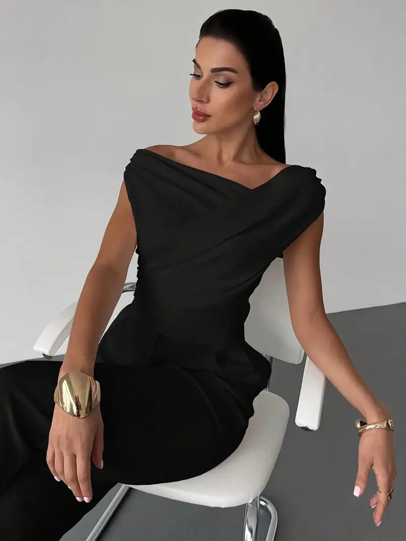 Luna – Elegantes Damen Top Mit Drapierter Schulter