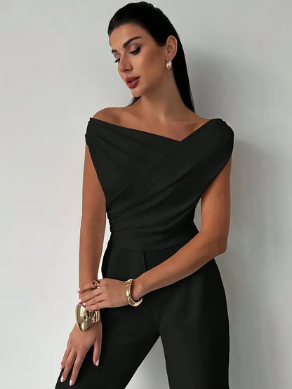 Luna – Elegantes Damen Top Mit Drapierter Schulter