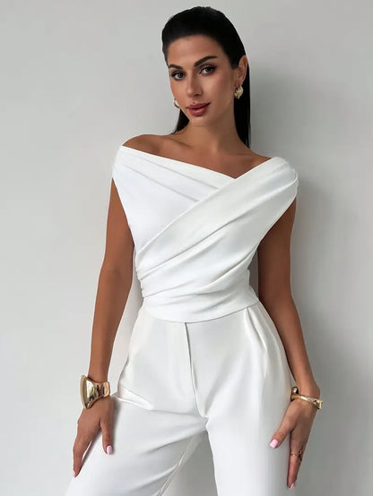 Luna – Elegantes Damen Top Mit Drapierter Schulter
