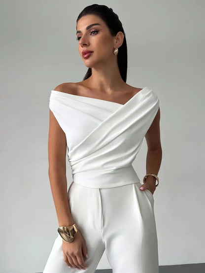 Luna – Elegantes Damen Top Mit Drapierter Schulter