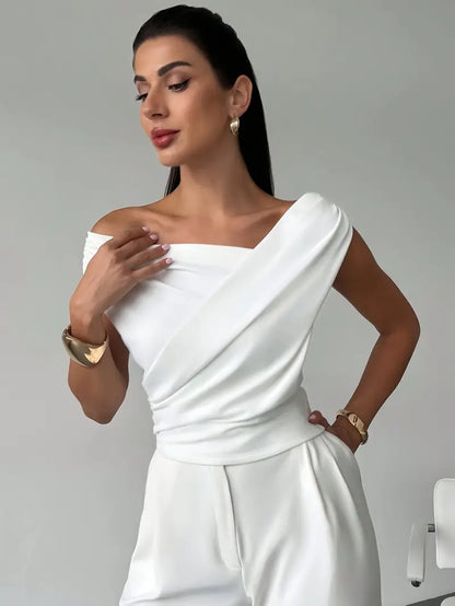 Women’s Off-Shoulder Jumpsuit – Draped Fit & Modern Structure