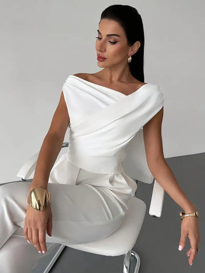 Luna – Elegantes Damen Top Mit Drapierter Schulter