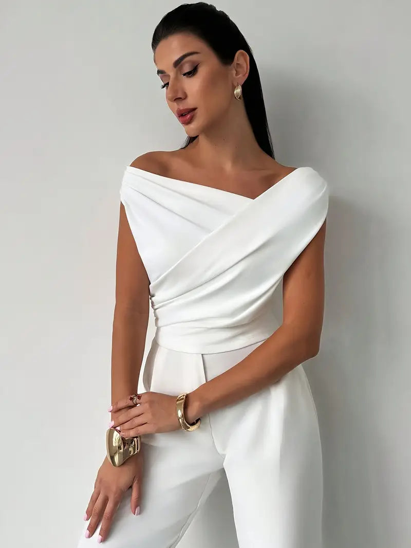 Luna – Elegantes Damen Top Mit Drapierter Schulter