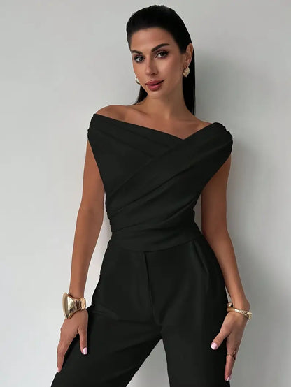 Luna – Elegantes Damen Top Mit Drapierter Schulter