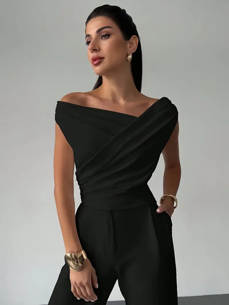 Luna – Elegantes Damen Top Mit Drapierter Schulter