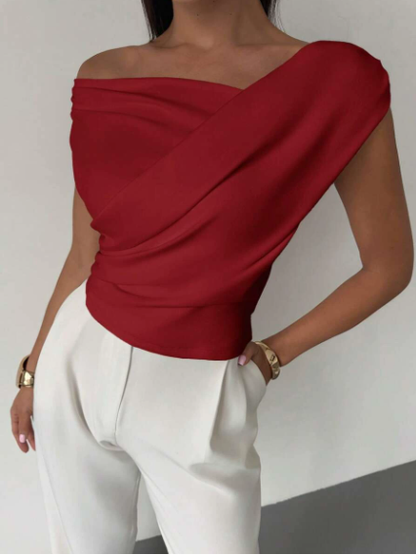 Luna – Elegantes Damen Top Mit Drapierter Schulter