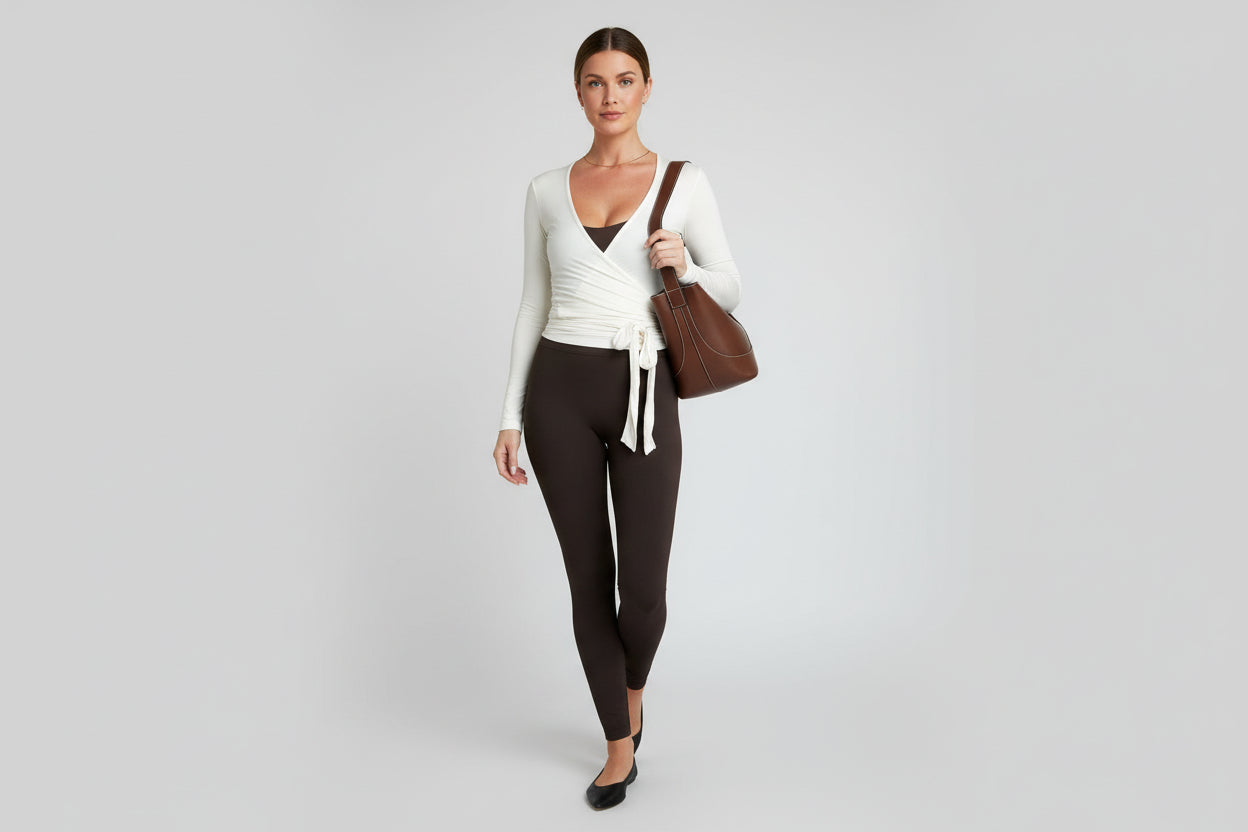 Wrap Front Pilates Top – Lightweight, Breathable V-Neck Long Sleeve for Everyday Comfort