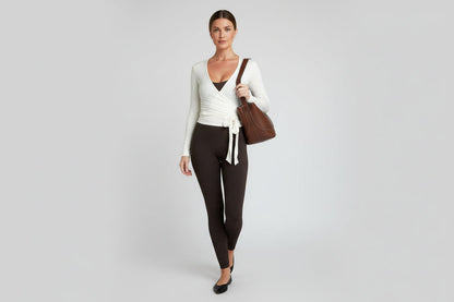 Wrap Front Pilates Top – Lightweight, Breathable V-Neck Long Sleeve for Everyday Comfort