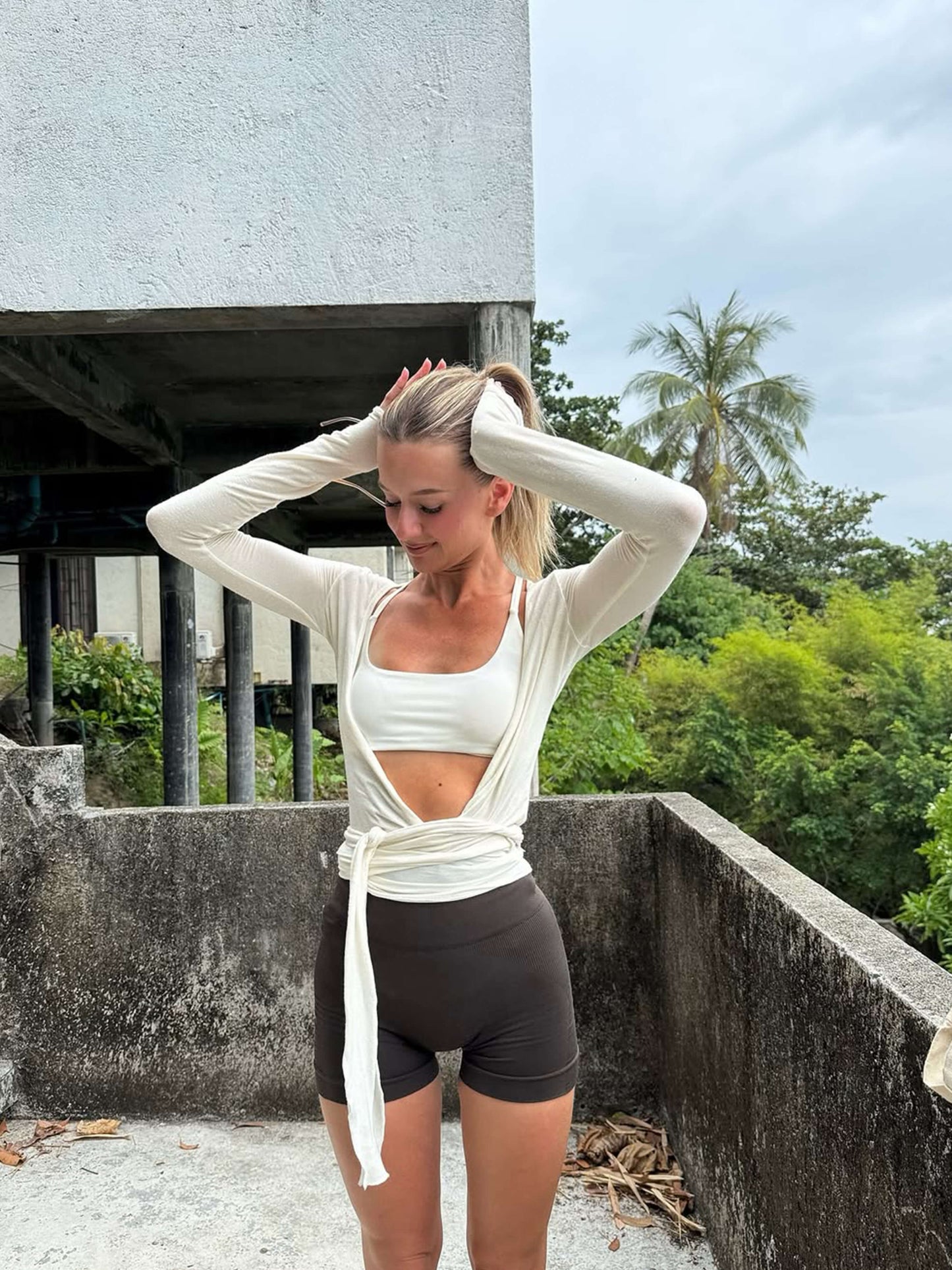 Wrap Front Pilates Top – Lightweight, Breathable V-Neck Long Sleeve for Everyday Comfort