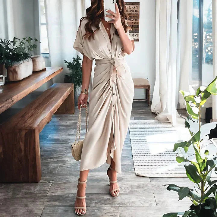 Women’s Ruched Midi Dress – Flowy Fit & Effortless Elegance