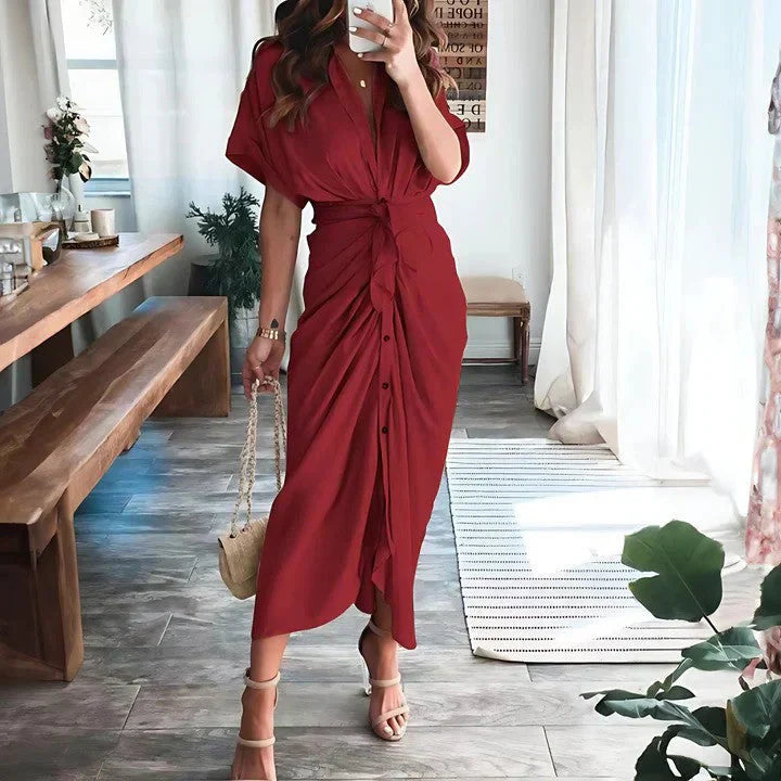 Women’s Ruched Midi Dress – Flowy Fit & Effortless Elegance