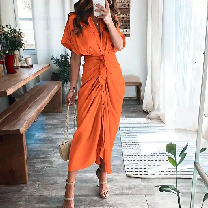 Women’s Ruched Midi Dress – Flowy Fit & Effortless Elegance
