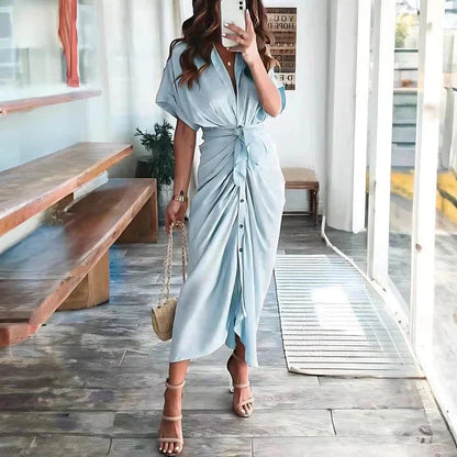 Women's Wedding Guest Collared V Neck Midi Dress