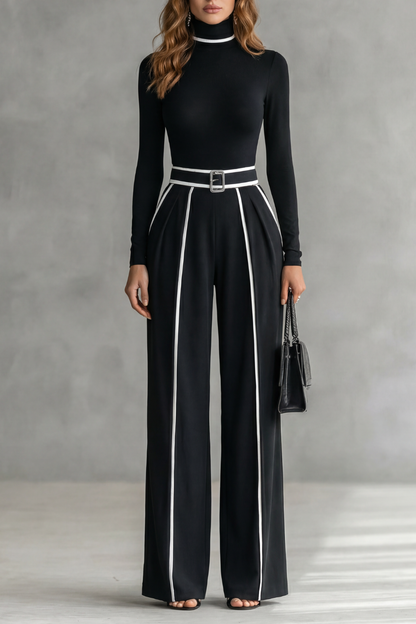 Lunaira – Contrast piping detail – High-neck jumpsuit
