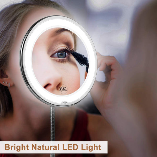 LED Magnifying Makeup Mirror with Adjustable Gooseneck – Flexible Vanity Mirror for Precise Makeup and Skincare Use