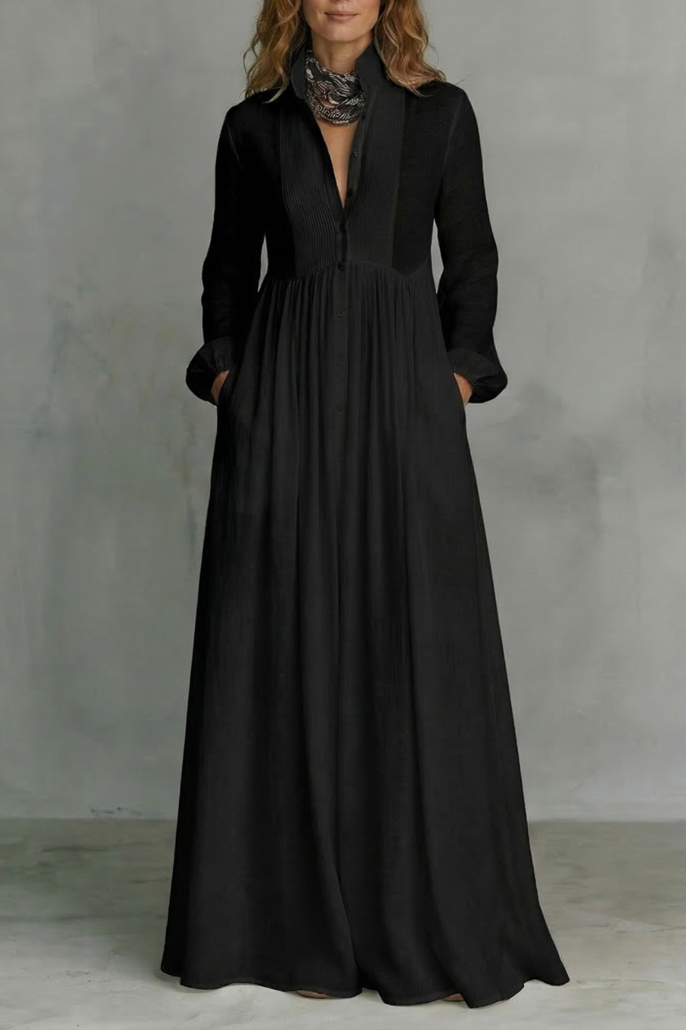 Lunarelle – Timeless minimalism – Mao collar maxi dress