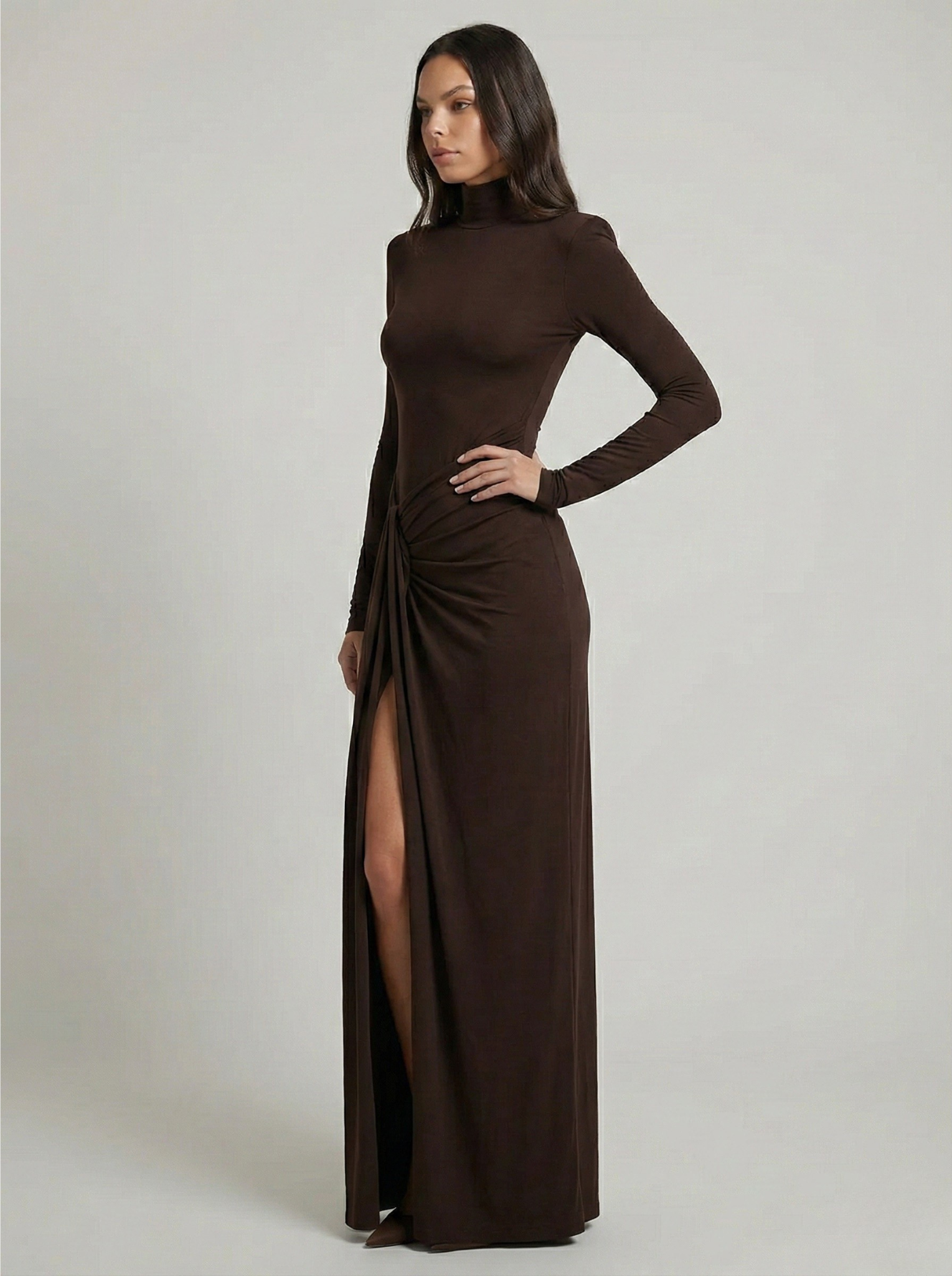 SUENTA Maxikleid Elegantes Gerafftes Figurbetonten Ausschnitt Drapierungen