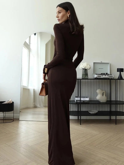 SUENTA Maxikleid Elegantes Gerafftes Figurbetonten Ausschnitt Drapierungen