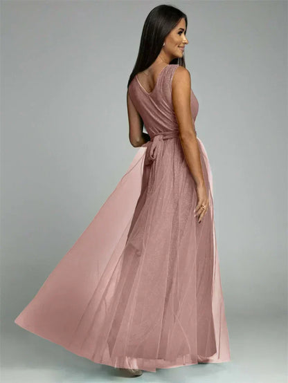 Robe de soirée de luxe pour femme, en tulle et fente