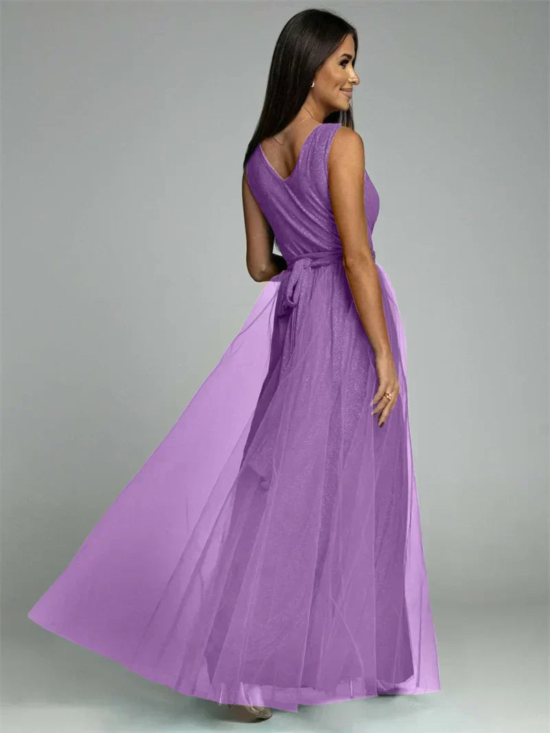 Robe de soirée de luxe pour femme, en tulle et fente