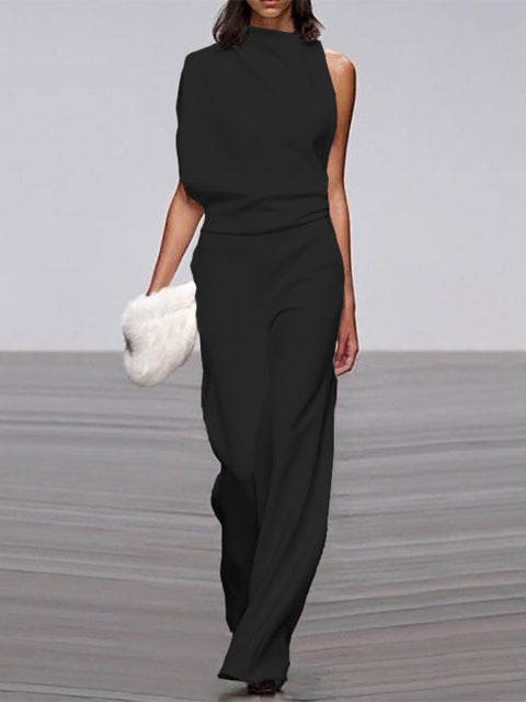Women's One Shoulder Wide Leg Jumpsuit Sleeveless Formal