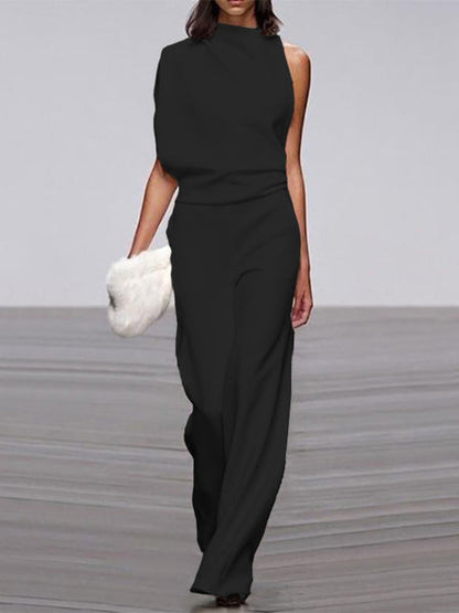 Women's One Shoulder Wide Leg Jumpsuit Sleeveless Formal