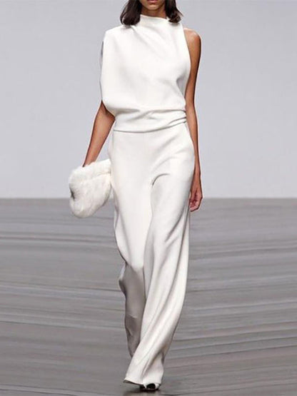 Women's One Shoulder Wide Leg Jumpsuit Sleeveless Formal