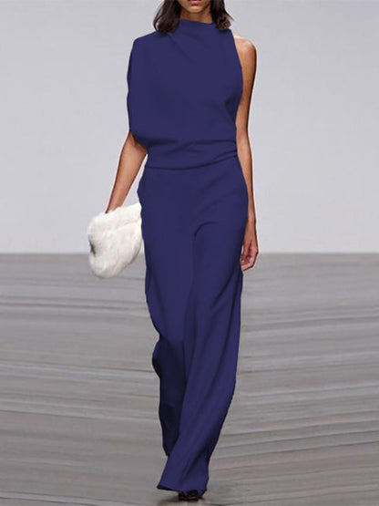 Women's One Shoulder Wide Leg Jumpsuit Sleeveless Formal