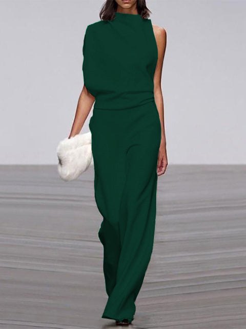 Women's One Shoulder Wide Leg Jumpsuit Sleeveless Formal