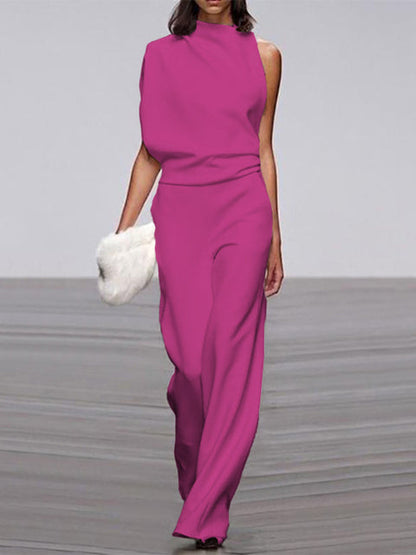 Women's One Shoulder Wide Leg Jumpsuit Sleeveless Formal