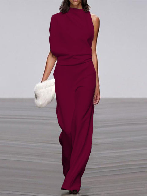 Women's One Shoulder Wide Leg Jumpsuit Sleeveless Formal