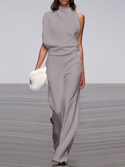Women's One Shoulder Wide Leg Jumpsuit Sleeveless Formal